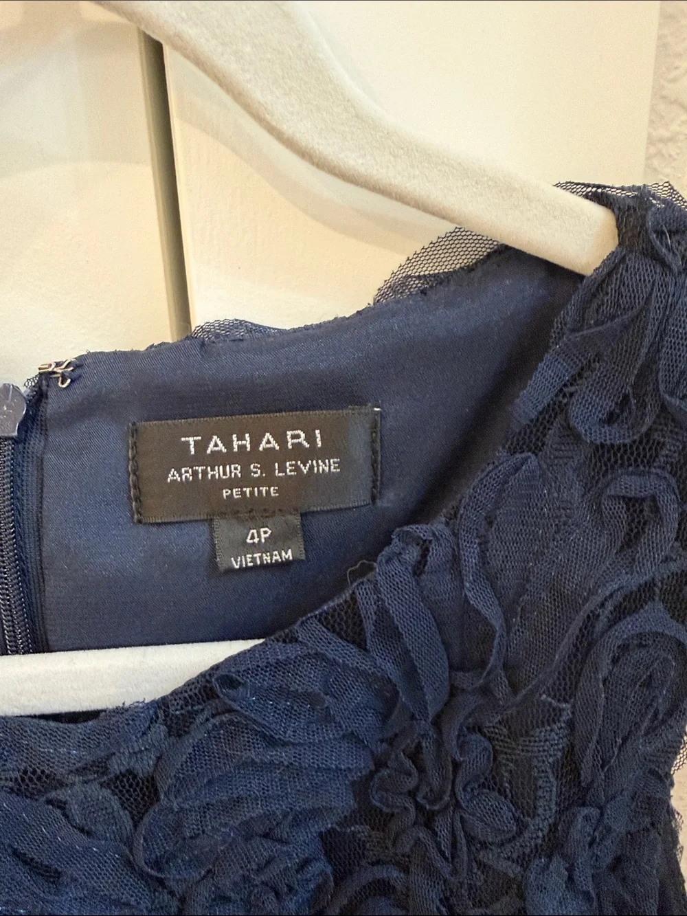 Tahari ASL Navy Sleeveless Floral Applique Dress - Picture 3 of 5